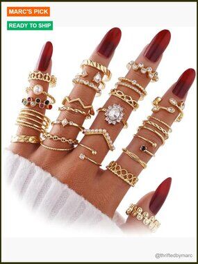 Stackable Ring Set Gold Silver Chunky Statement Knuckle Rings Vintage Boho